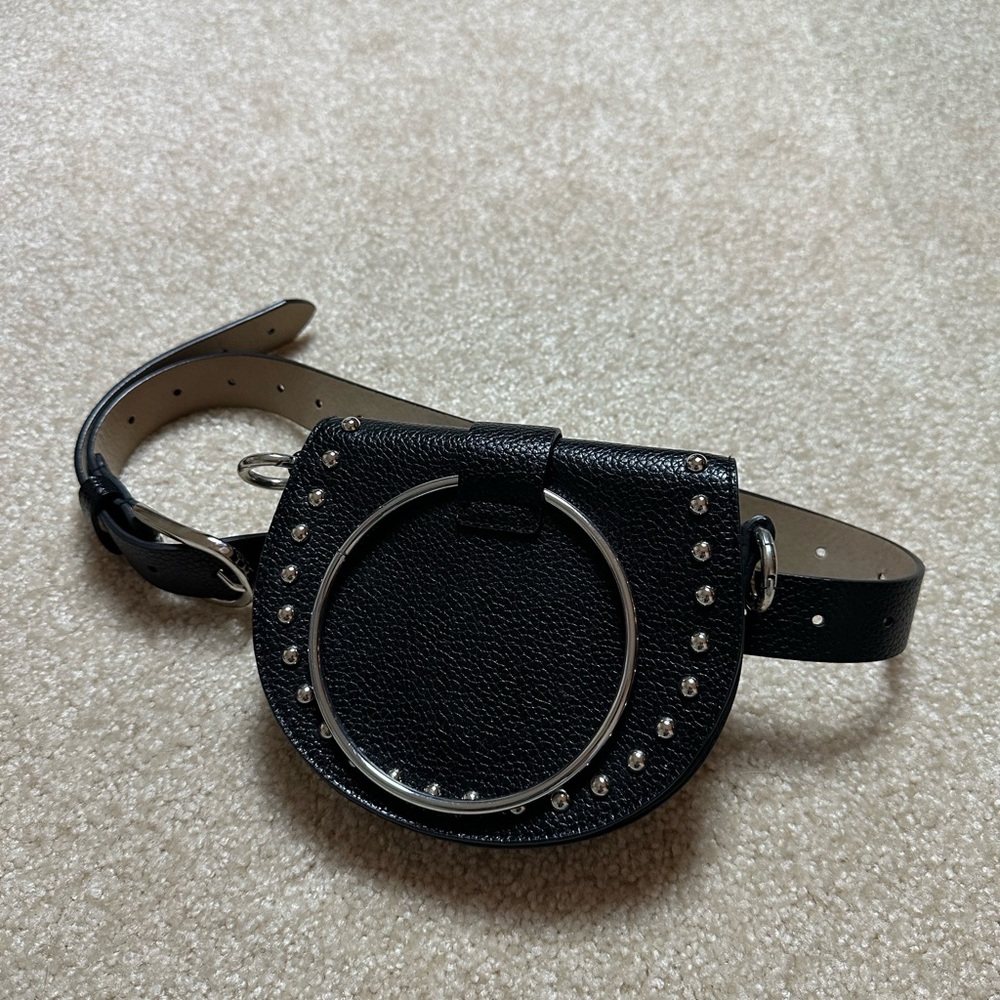 Black Studded Leather Belt Bag